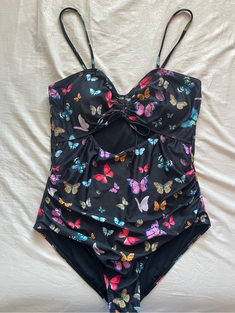 Womenās Black Butterfly Print One-Piece Swim Suit